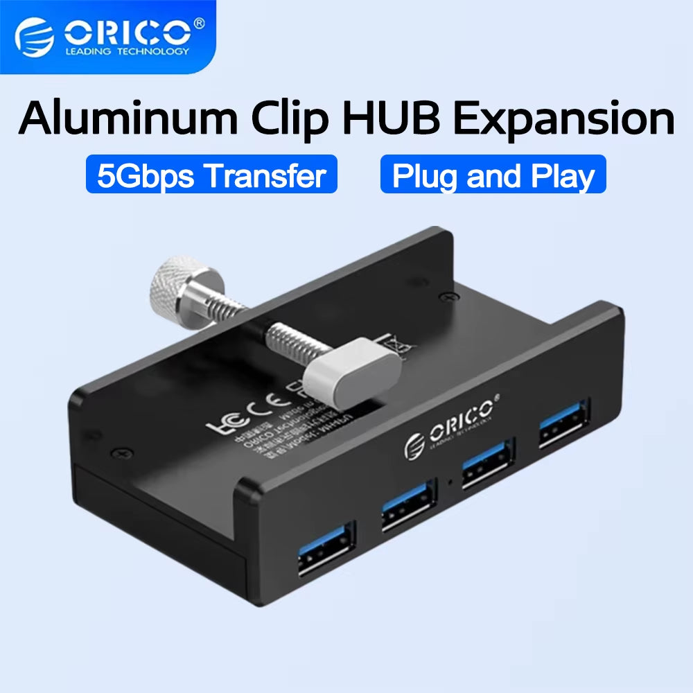 USB 3.0 Hub Clip Design Aluminum Alloy 4 Ports USB 3.0 HUB Travel Charger Charging Hub Station 5Gbps Data Transmission