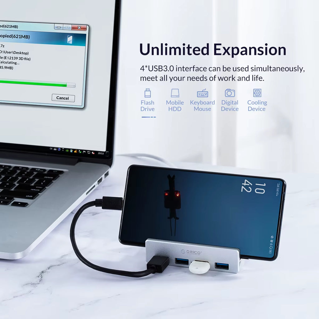 USB 3.0 Hub Clip Design Aluminum Alloy 4 Ports USB 3.0 HUB Travel Charger Charging Hub Station 5Gbps Data Transmission