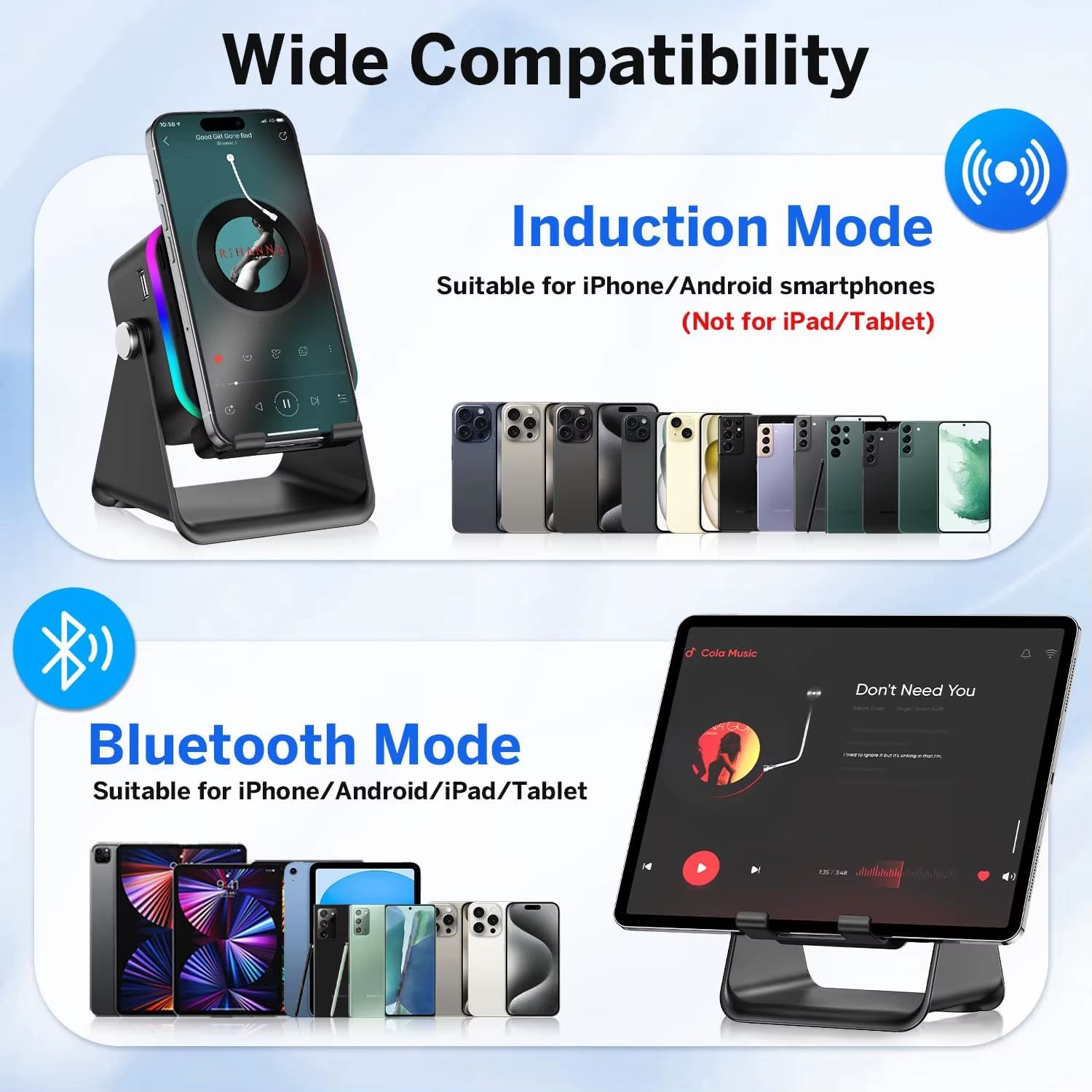 5 in 1 Auto-Induction Wireless Induction Speaker 8 Mode RGB Lights HIFI Sound Portable Bluetooth Phone Holder Christmas Gifts